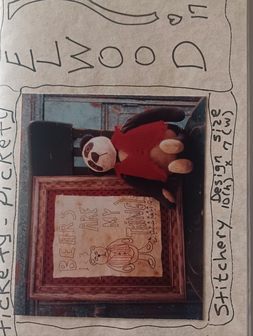 Handmade Framed Bear Artwork with  Stuffed Sloth. Uncut
